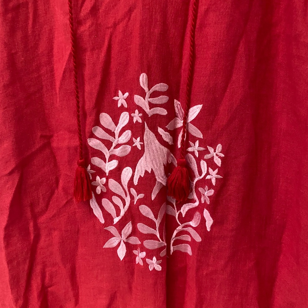 Voyageur by Mersea Red 100% Linen Palermo Embroidered Maxi Vacation Dress Size M - Picture 8 of 12